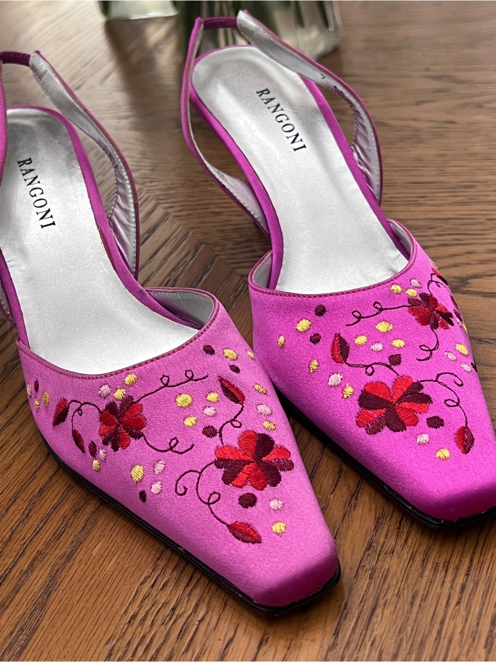 Rangoni Hot Pink Embroidered Slingback Heels